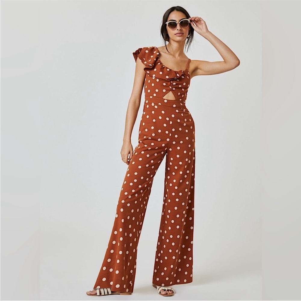 Maeve •One-Shoulder Polka Dot Jumpsuit